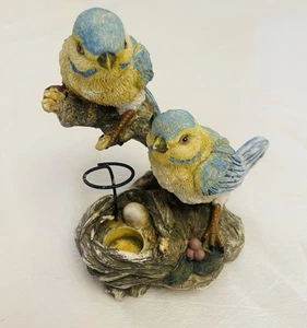 Vintage Bluebird Nest Kerzenhalter Figur Harz Vögel Eier Land Dekor 5" - Bild 1 von 12
