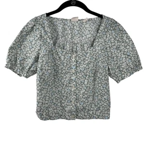 Levis Shirt Damen XS grün blau Blumen Puffärmel Knopfleiste Oberteil Landhaus Kern - Bild 1 von 19