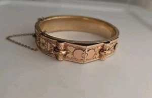 Victorian Bacon & Bates Gold Filled Hinged Bangle Bracelet 6" Acanthus Motif - Picture 1 of 11
