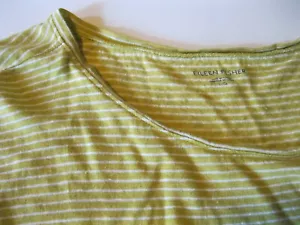 Eileen Fisher OVERSIZED LARGE Yellow Gold Organic 100% Linen Jersey Stripes Top - Picture 1 of 6