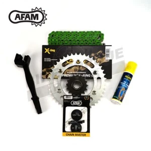 AFAM 520 Pitch Green X-ring Chain and Sprocket Kit fits Kawasaki Z1000 / R 14-20 - Picture 1 of 2