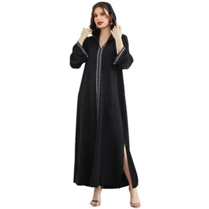 Moroccan Dubai Muslim Women Maxi Dress Robe Hooded Abaya Loose Robe Gown Arab - Picture 1 of 17