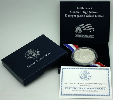 2007 Little Rock Desegregation Commemorative Uncirculated Silver Dollar OGP COA Cover