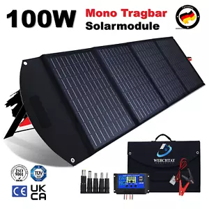 Faltbar Solarpanel 100W Tragbar 12V Mono für Autobatterie Wohnmobil Powerstation - Bild 1 von 15