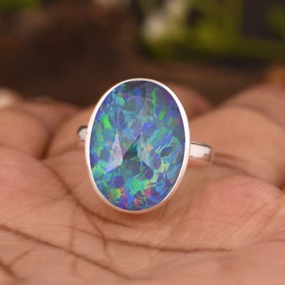 Oval Cut Fire Opal Engagement Ring 925 Sterling Silver Statement Ring Jewelry - Image 1 of 4
