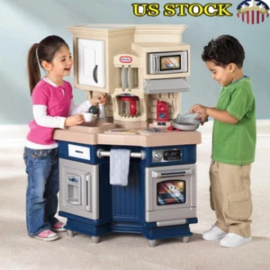 Pretend Kitchen Playset W/ Microwave Oven Cooking Sounds Accessories Kids 3-5 US - Picture 1 of 8