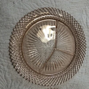 pair of pink depression glass 10 Inch plates with pretty design - Picture 1 of 5