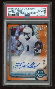 2021 Bowman University Chrome Jayden Reed RC Auto Orange Shimmer /25 PSA 10 - Picture 1 of 2