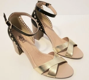 French Blue Women’s Shoes Leather Like material Metallic Accent Wooden Healed - Picture 1 of 3