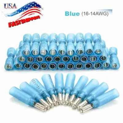 Blue Heat Shrink Bullet Wire Connectors 16-14 AWG Female Male Crimp Terminals US - Image 1 of 4