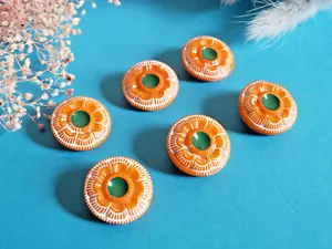1066B Chequerboard Buttons " Whipping " White Orange Lot 6 Buttons Ép. Vintage - Picture 1 of 4
