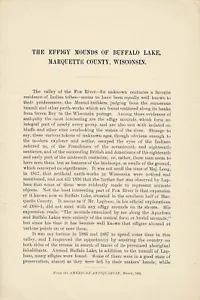 1890 EFFIGY MOUNDS of BUFFALO LAKE, MARQUETTE COUNTY, WISCONSIN by Theo H. Lewis - Picture 1 of 2