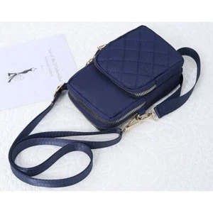 Quilted Light Nylon Blue Crossbody Bag Cell Phone Wristlet Adjustable Strap - Picture 1 of 5