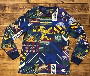 POLO RALPH LAUREN All-Over Collegiate Print Waffle Thermal Shirt Men's L - Picture 1 of 5