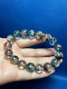 Bracciale Cristallo Perline Tonde Elasticizzate Quarzo Fantasma Verde Naturale - Foto 1 di 6