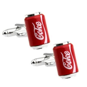 COKE CAN CUFFLINKS Cola Drink Soda Pop Novelty Party Red Enamel NEW w Gift Bag - Picture 1 of 5