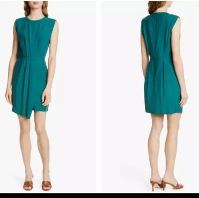 全新带标签 CLUB MONACO Jade 绿色 Perdeta 褶饰无袖人造裹身编织连衣裙 4 美国 — 第 1/4 张图片