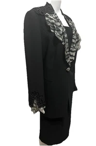 CHANCELLE 3-teiliger Rockanzug Übergröße 18 elegant schwarz Perlen Karriere Kirchenanzug - Bild 1 von 18