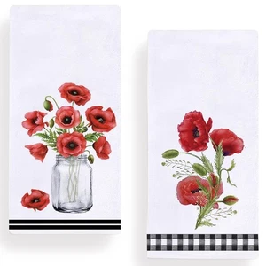 Aquarell Mohnblume Küche Geschirrtuch 18 x 28 Zoll 2er Set, Frühling Sommer... - Bild 1 von 6