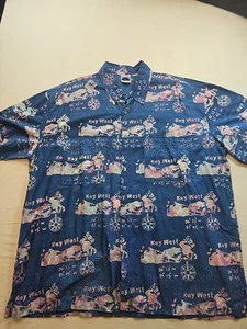 Key West Last Resortwear Short Sleeve Collared Shirt Men's XXL Blue Print - Picture 1 of 15