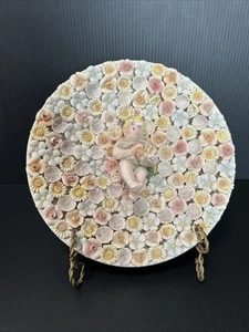 "Plato de querubines Ardalt Dresden flores italiano 8"" diámetro cinta verde" - Imagen 1 de 11