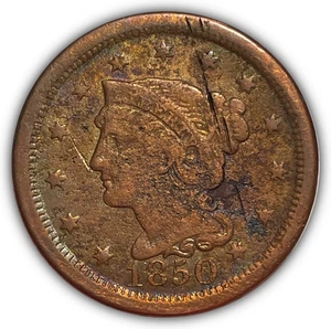 1850 geflochtenes Haar großer Cent sehr schöne Münze, Korrosion #25012 - Bild 1 von 3
