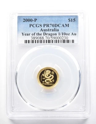2000 P Australia 15 Dollars Gold Year Of The Dragon 1/10 Oz PR70 DCAM PCGS *0358 - Image 1 of 3