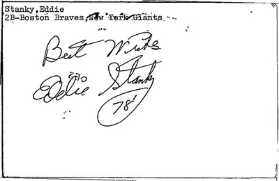 -Eddie Stanky- (d.1999) Signed/Autograph/Auto Postcard Brooklyn Dodgers MLB - Image 1 of 2