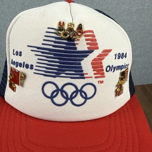 Vintage 1984 Los Angeles Olympia Mütze Trucker Made In USA mit Coca-Cola Pins - Bild 1 von 9