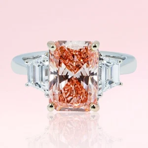 Diamond Ring Fancy Intense Pink IGI Radiant 4.6 Ct Lab Grown 14K Multi Tone Gold - Picture 1 of 13