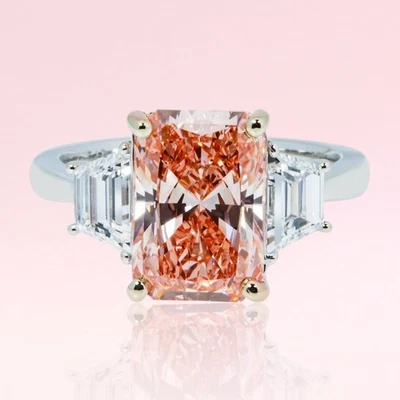 Diamond Ring Fancy Intense Pink IGI Radiant 4.6 Ct Lab Grown 14K Multi Tone Gold - Image 1 of 4