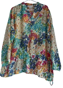 Blusa Semi Transparente Serengeti Mujer Plus 2X Brillante Floral Boho Hippie - Imagen 1 de 5