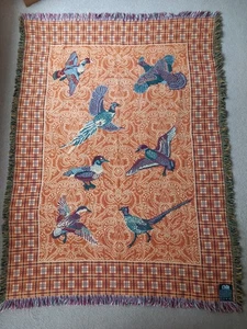 Vintage Goodwin Weavers Blanket Throw Tapestry Plaid Game Birds Ducks USA Faded - Picture 1 of 12