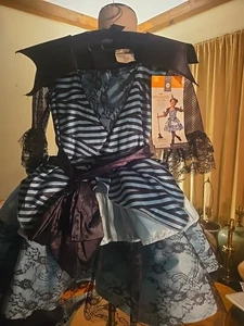 Neu mit Etikett - Halloween Mädchen verzaubert blau & schwarz Hexenkostüm Kleid Hut - KLEIN 4-6 - Bild 1 von 6