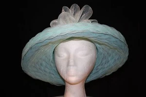 Women’s Aqua Wide Brim Polyester Dress Hat - Picture 1 of 8