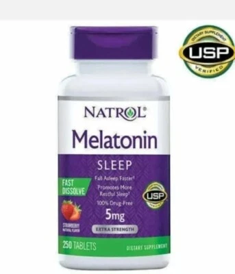 Natrol MELATONINA 5mg 250ct. Ayuda para dormir de disolución rápida sabor fresa. Foto 1 de 2