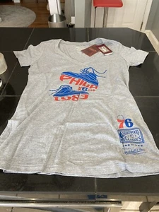 WOMENS PHILADELPHIA 76ERS SIXERS MITCHELL & NESS T SHIRT GRAY XL EX LARGE  NWT - Picture 1 of 4