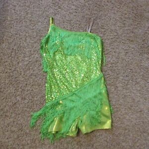 NWOT WEISSMAN Neon Green Large Child Sequin Dance Costume Fringe Recitals Jazz