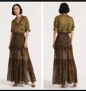 VERONICA BEAR Silk Chiffon Tiered Zebra Print Maxi Skirt 6 US / 10 AU -LIKE NEW - Picture 1 of 4
