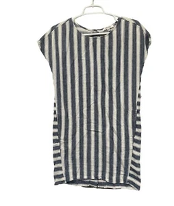 Vestido Madewell a Rayas Botones Espalda XXS Mezcla de Lino Azul y Blanco Playa Vacaciones - Imagen 1 de 4