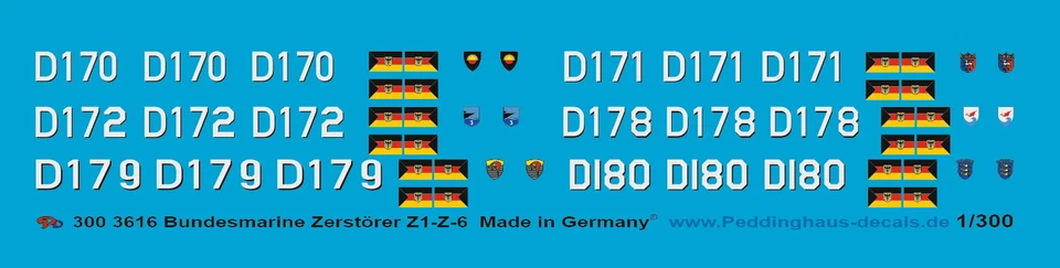 Peddinghaus-Decals 1/300 3616 Tedesco Cacciatorpediniere Il Esercito Z1-Z6 - Immagine 1 di 1