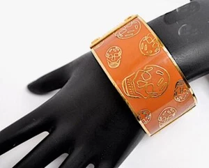 ALEXANDER MCQUEEN Orange/Gold Wide Bangle W/GOLD Enamel SKULLS-FABULOUS! - Picture 1 of 7