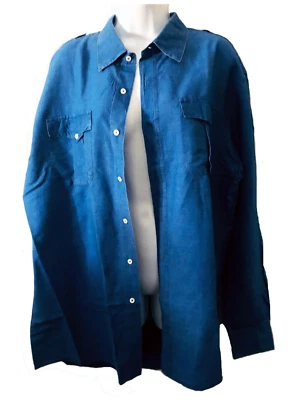 Camisa Bergdorf Goodman De Colección Charreteras Italia Azul Oscuro Lino Cuello Bolsillo Para Hombres XL Foto 1 de 4