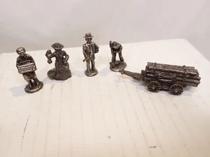Vintage 1996 Pewter IRS Log cart and 4 People Figures Victorian/Western era - Picture 1 of 6