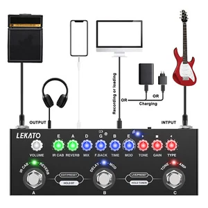 LEKATO bluetooth 5.0 Guitar Multi-Effects Pedal with IR Loading 9 AMP Models  - Picture 1 of 8