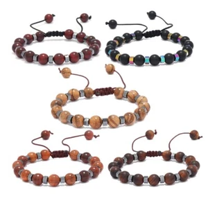 5Pcs/Set Hematite Bracelets Natural stone Wooden Beads Engery Yoga Mala Bangle - Picture 1 of 10