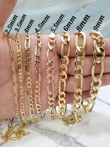 10K Yellow Gold Hollow Figaro Link Chain and Necklace For Men and Women Gifts - Picture 1 of 10
