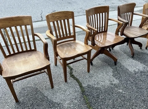 Antique Oak Wood Banker Lawyer Swivel/Rolling Office Arm Chair - LOT OF 5 Cover
