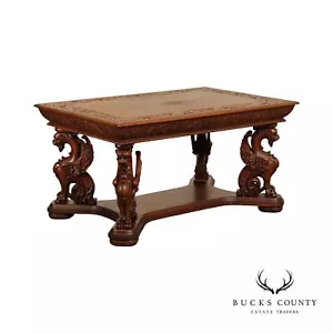 RJ Horner Anti Renaissance Revival Griffin Carved Oak Writing Desk/Library Table - Picture 1 of 12