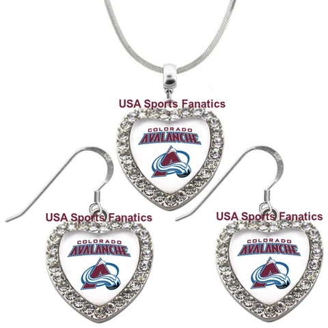 Colorado Avalanche 925 Necklace or Earrings or Set Team Heart With Rhinestones Cover